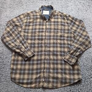Weatherproof Vintage Shirt Men Large Brown Plaid Flannel Lumberjack Button Up